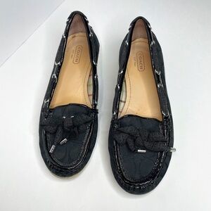 COACH CARISA BLACK MONOGRAM JACAURD & PATENT LEATHER SLIP ON LOAFERS SIZE 7.5